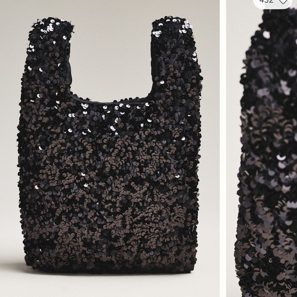 NWT Anthropologie PAILLETTE Black Sequin Mini Tote